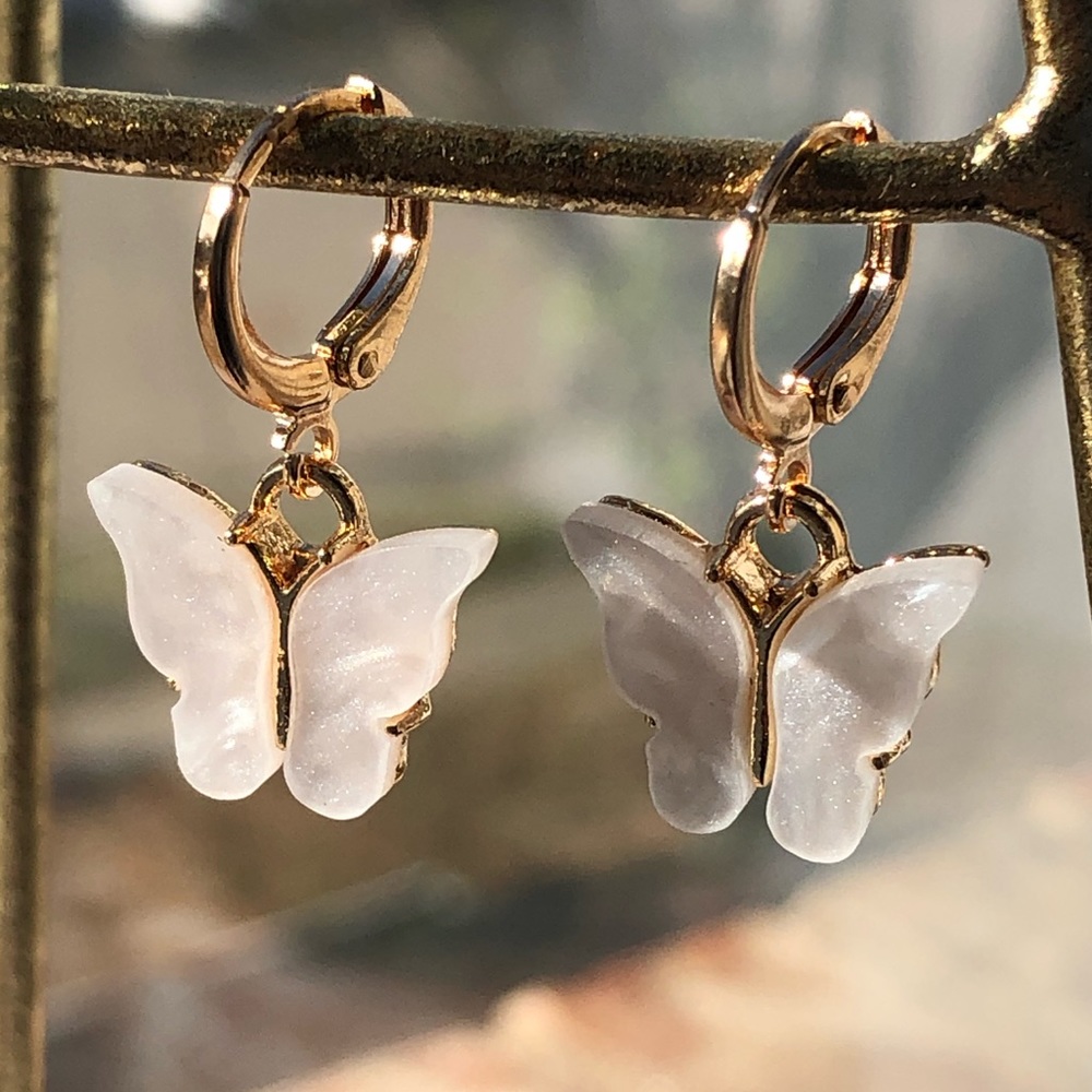 White butterfly earrings